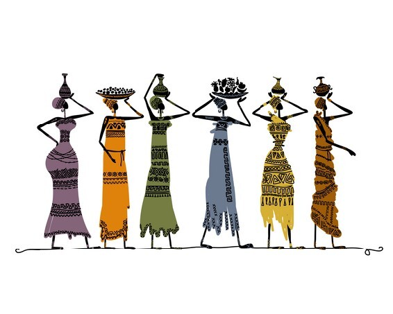 Sketch of ethnic women with jugs